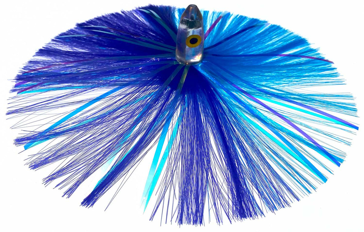 1oz HooSkull Mirror Head Witch Hair Trolling Lure – Purple/Electric Blue & Mylar