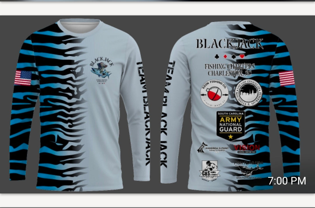 Custom fishing shirt without hood, UPF 50 with line art