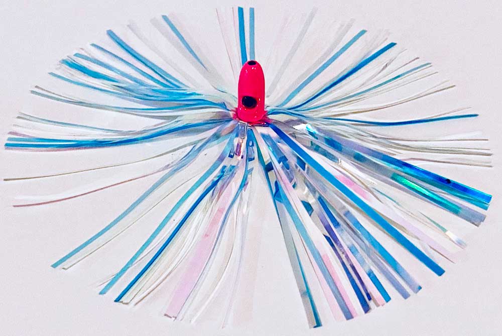 Mylar Duster Lure 4.5" Blue Cotton Candy Holographic 1oz Pink Lead Head - Weighted Offshore Trolling Lure for Sailfish, Mahi & Wahoo