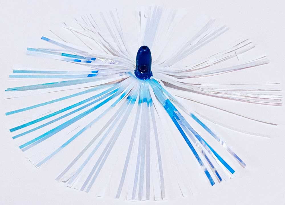 Mylar Duster Lure 4.5" Pearl White Crinkle 1oz Blue Lead Head - Weighted Offshore Trolling Lure for Sailfish, King Mackerel & Mahi