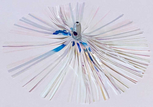 Mylar Duster Lure 4.5" Cotton Candy White Holographic 1oz White Lead Head - Weighted Offshore Trolling Lure for Sailfish, Mahi & Wahoo