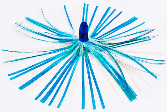 Mylar Duster Lure 4.5" Teal Cyan Pearl Crinkle 1oz Blue Lead Head - Weighted Offshore Trolling Lure for Sailfish, Mahi & Wahoo