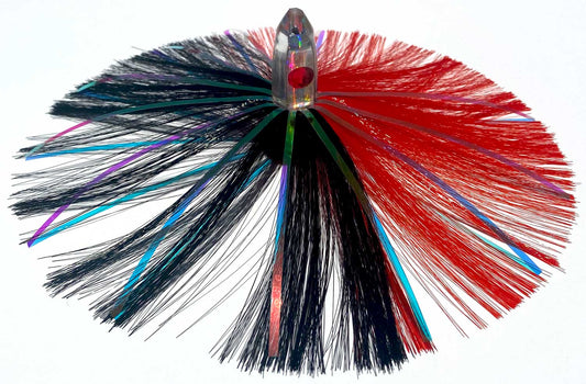 1oz HooSkull Mirror Head Witch Hair Trolling Lure – Red/Black & Mylar