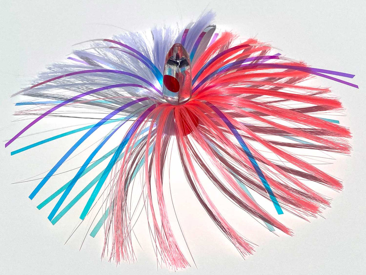 1oz HooSkull Mirror Head Witch Hair Trolling Lure – Pink/White & Mylar