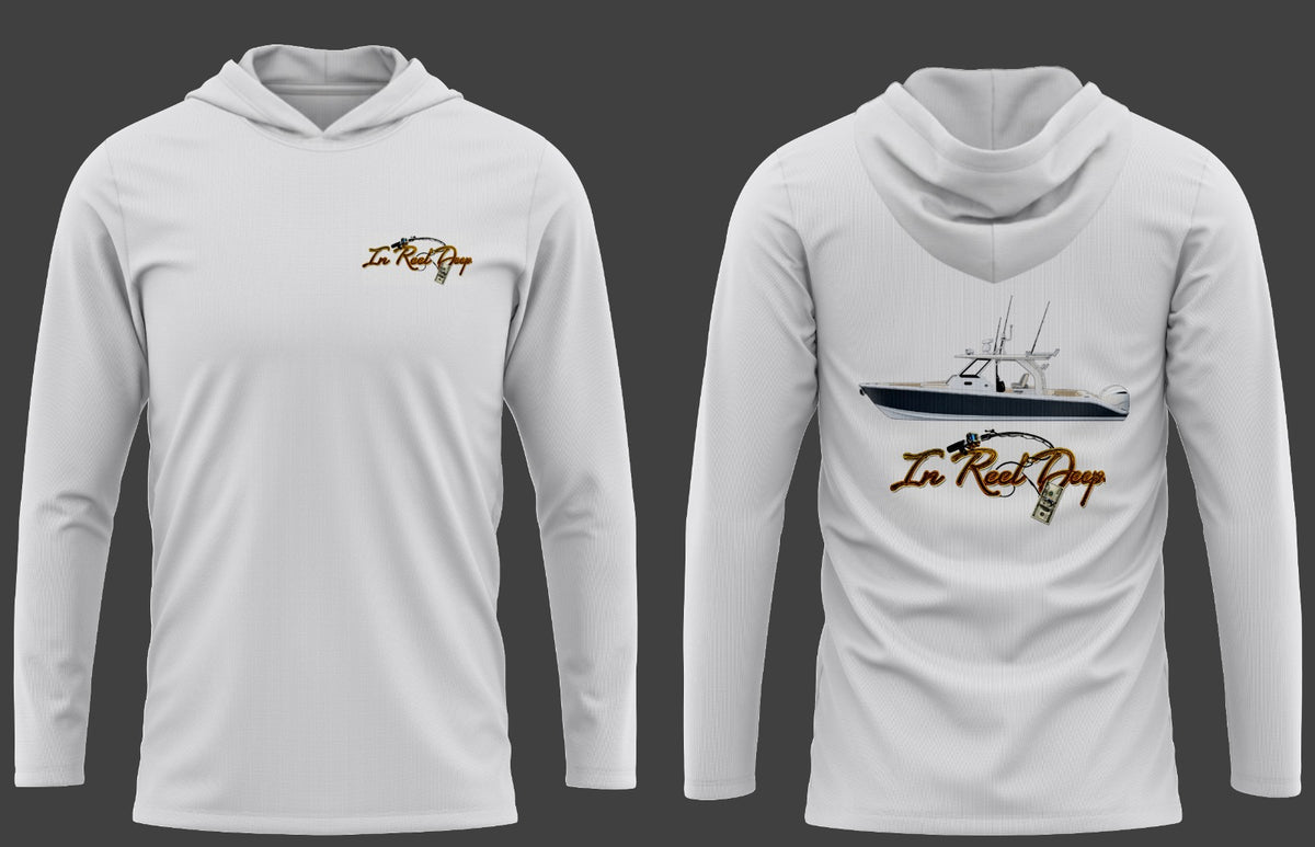 Custom fishing shirt straight polyester, UPF 50 with line art