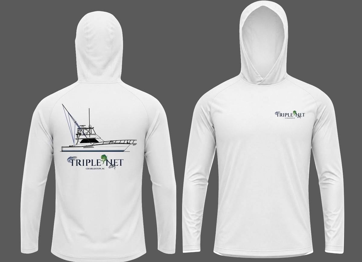 Custom fishing shirt straight polyester, UPF 50 with line art
