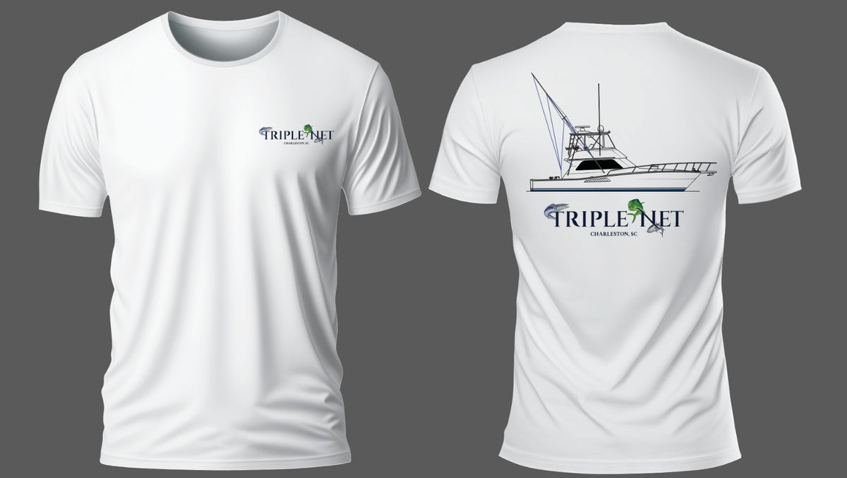 Custom fishing shirt straight polyester, UPF 50 with line art